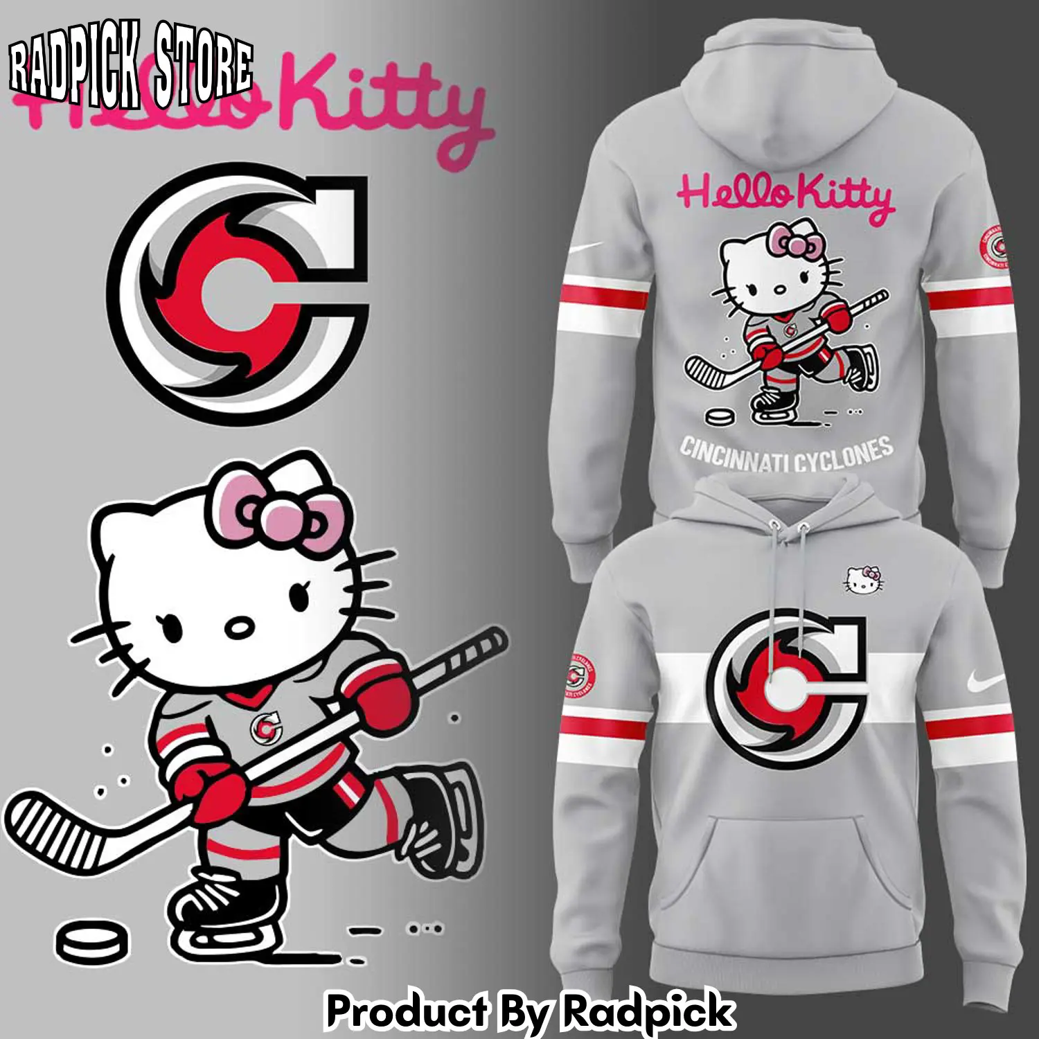 Cincinnati cyclones x hello kitty hoodie joggers hoodie and long pants set rp291862